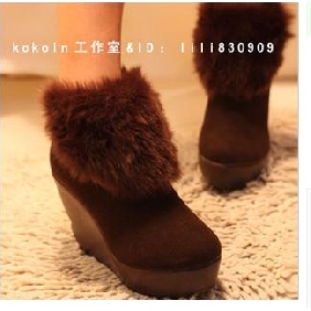 Rabbit Fur Dark Brown High Heel Shoes