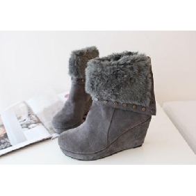 Gray With Zipper Rabbit Fur Boots