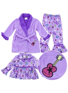 Purple Rock Pajama and Bath Robe Set Lace Up Children Sleepwear