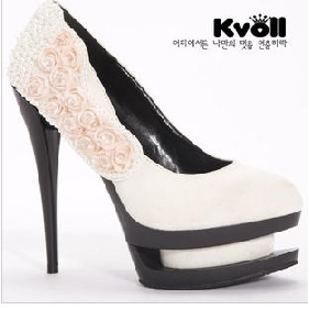 Black & White Waterproof With Beautiful Decorations High Heels