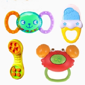 Non-toxic 4 Pieces Multi-shape Baby Rattles