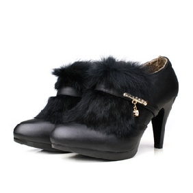 Autumn & Winter High-heel Rabbit Fur Women's Ankle Boots