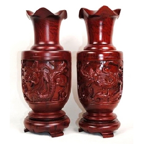Carved Dargon & Phoenix Rosewood Vases Wedding Gifts
