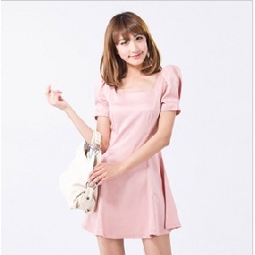 Pink Short Sleeve Satin Cocktail Dresses