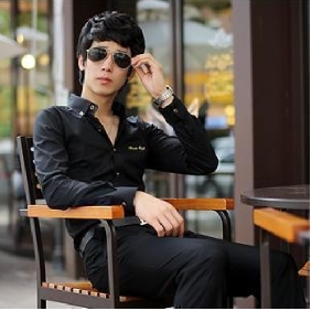 Pure Black Cotton & Polyester Stylish & Fashion Groom Shirts