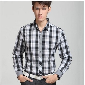 White & Black With Lattice Pure Cotton Groom Shirts