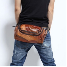 Brown With Zipper Leather Waist Bags
