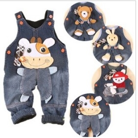 Cartoon Images On Blue With Straps Children's Pants & Trousers
