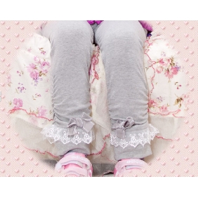 Gray Cotton & Lace With Bow On Children's Pants & Trousers