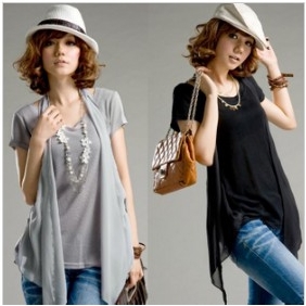 Gray Two Pieces Short Sleeve Ladies' Blouses & Tops