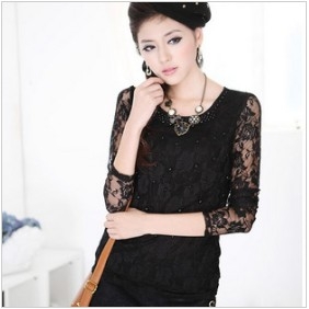 Black Lace Long Sleeve Ladies' Blouses & Tops
