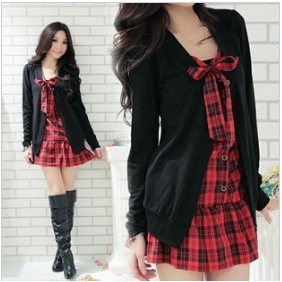 Red & Black Long Sleeve With Bow On Ladies' Blouses & Tops