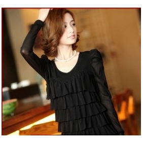 Black Many Layers Chiffon Ladies' Blouses & Tops