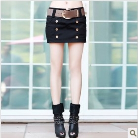 Black With Belt Two Row Buttons Women's Shorts