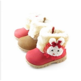 Cartoon Images On Cotton & Leather Waterproof Baby Boots