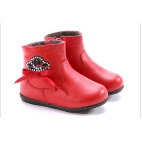 Red Leather Flat Bottom Baby Boots