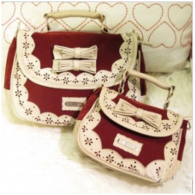 Red With Bow Lace Handbags