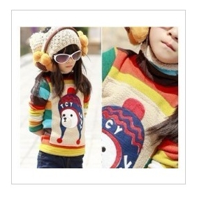 Colourful Wool & Cotton With Cartoon Images On Children's Coats