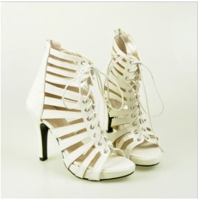 Ivory With Stripes Lace Up Women's Sandals