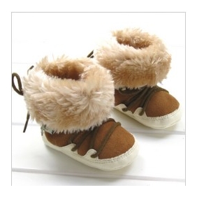 Brown Cotton & Wool Lace Up Baby Boots