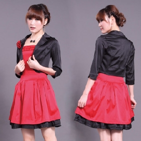 Half-Sleeve Pleated Black & Red Uniforms