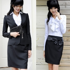 With Flower White & Black Long Sleeve Uniforms