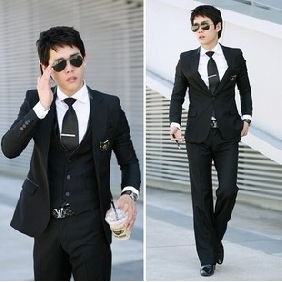 Slim Style Black With Waistcoat Other Men's Clothing
