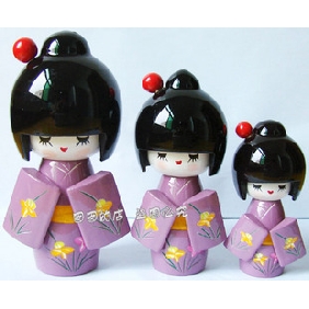 Ornament Wood Three Kimono doll Puppets