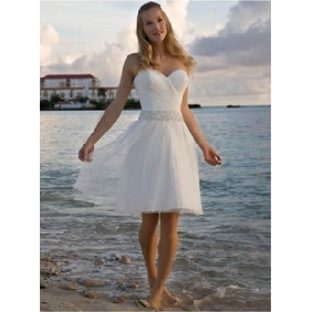 Strapless Knee-length Sequined Beach Wedding Dresses