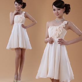 With Flower One Shoulder Chemical Fiber Short/ Mini Wedding Dresses
