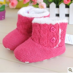 Red Knitted With Button  Baby Boots