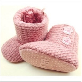 Knitted Pink With Flower Baby Boots