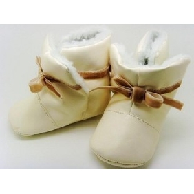 Ivory Leathery With Lace Baby Boots