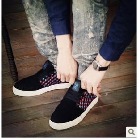 With Lace Black Check Plaid Men's Casual Shoes