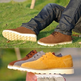 Swede Leather Pure Color Flat-heeled Men's Casual Shoes