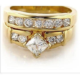 Gold Plated With Huge Diamond Good Shape Wedding & Engagement Rings