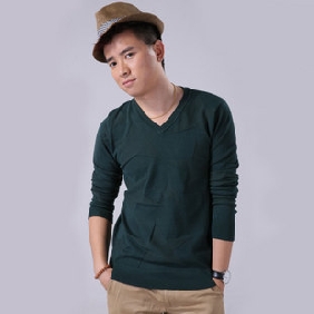Dark Green Thin V-necked Men's Sweaters