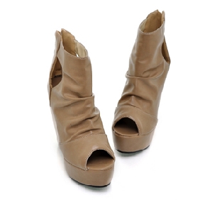 Khaki Fish Mouth Shape Back With Zipper Women's Espadrilles & Wedge Shoes