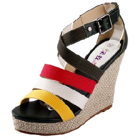 Mixcolor Adhesive Cross Belt Women's Espadrilles & Wedge Shoes