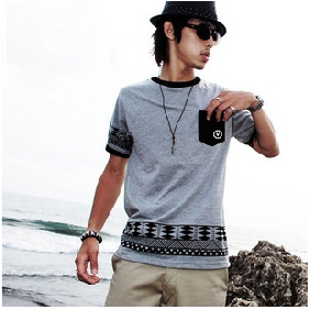 Gray With Pocket Thicken Men's T-Shirts