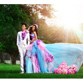 Mixcolor With Flower Halter Asymmetrical Wedding Dresses