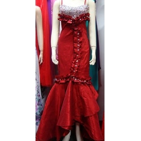 Red Beading Trumpet Asymmetrical Wedding Dresses