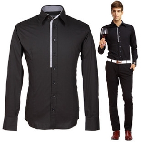 Black Cotton Slim Men's Shirts