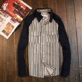 Black & White With Pocket Long Sleeve Men's Shirts