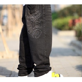 Gray Loose-fitting With Lletters Men's Jeans