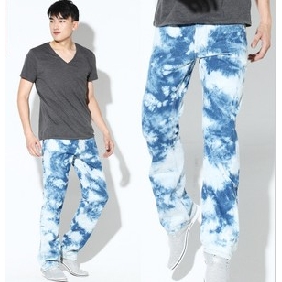 Blue & White Straight With Zipper  Men's Jeans
