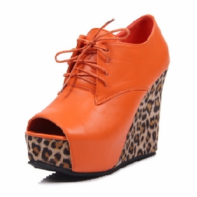 Orange Leopard Bottom Lace-up Women's Espadrilles & Wedge Shoes