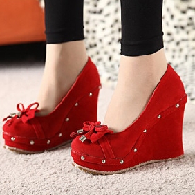 With Butterfly Tie Red Shallow Women's Espadrilles & Wedge Shoes