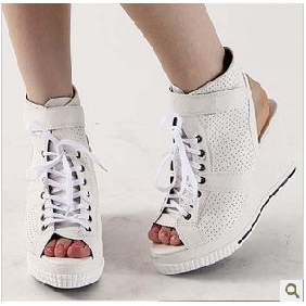 White Lace-up Breathable  Women's Espadrilles & Wedge Shoes