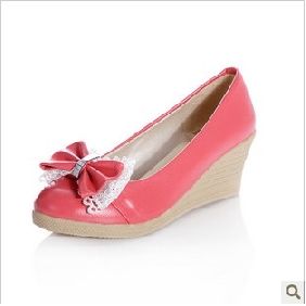 Red With Bow PU Leather Women's Casual Shoes